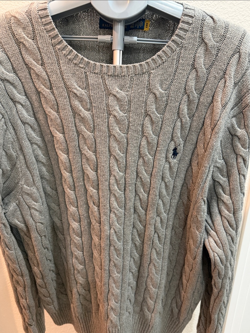 Ralph Lauren Men’s Heather Gray Cable-Knit Crewneck Sweater